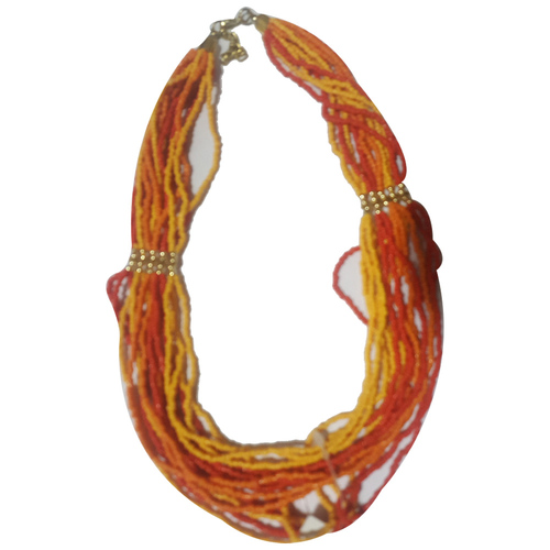 Designer Orange Glass Seed Beaded Necklace