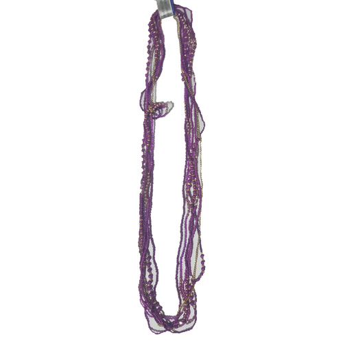 Purple Glass Beads Work Long Necklace - Glass Beads, 40-45 Inches, Purple, Handmade Wrap Style