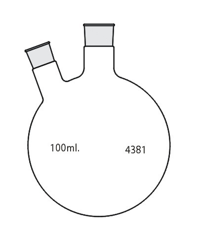 Round Bottom Flask - 100ml Capacity, Centre Neck & One Angled Side Neck With Interchangeable Joints, Ideal for Uniform Heating & Versatile Accessories