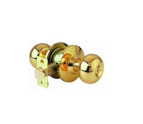 Door Knob Lock - Brass, 32-45mm Thick, 60mm Backset | Automatic Deadlocking, Gold Finish, Residential and Commercial Use