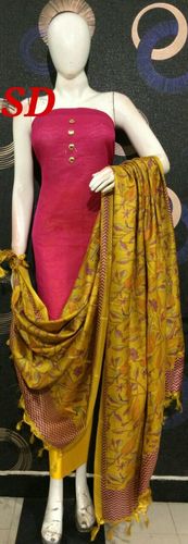 Pink And Yellow Chanderi Dress Material