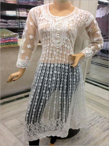 White Fancy Chikan Kurtis