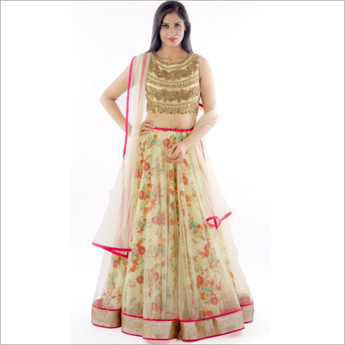 Beige Floral Printed Lehenga