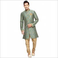 Ethnic Sherwani - Cotton, Size M, Gold & Green | Stylish Ethnic Design With Beautiful Embroidery, Dry Clean Only, Skin-friendly Texture
