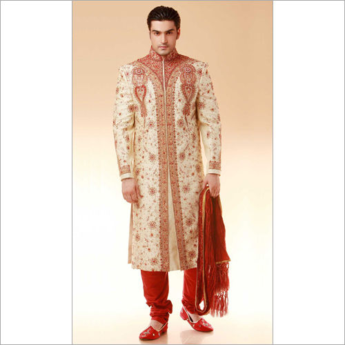 Red & Cream Marriage Sherwani