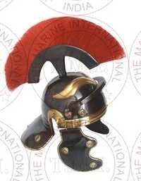 Black Antique Roman Armour Helmet With Red Plume
