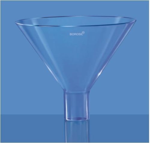 Powder Funnel - 250mm Short Stem, Chemically Resistant 3.3 Borosilicate Glass for Smooth Powder Transfer