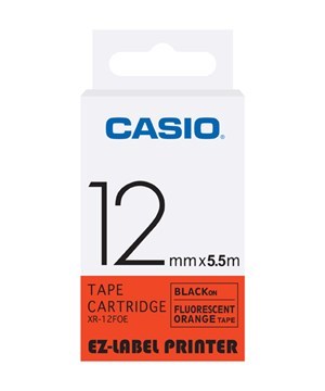 Label Printer Tape - Plastic 5.5m x 12mm Orange, Fluorescent Ink, Wide Printer Compatibility