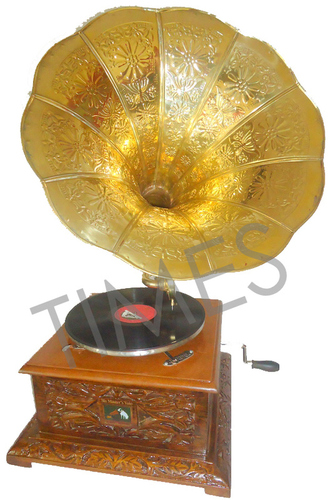 Antique Wooden Carving Square Gramophone