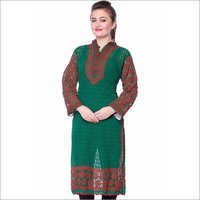Green Chikan Long Kurtis