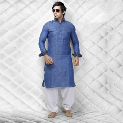 Indian Cotton Blue Party Pathani Suit