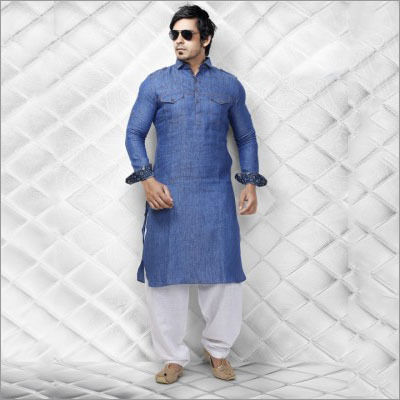 Cotton Blue Party Pathani Suit