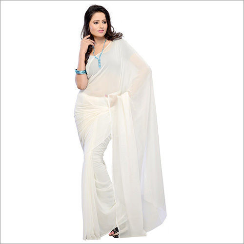 Plain White Chiffon Saree