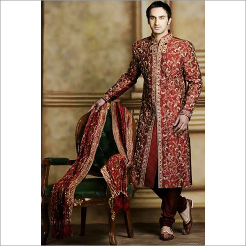 maroon wedding sherwani