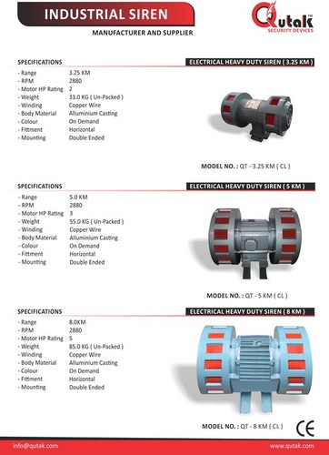 Industrial Siren - Heavy Body 3-Phase 2800 RPM 410-440V AC | Emergency Warning for Factories Schools Mines Dams
