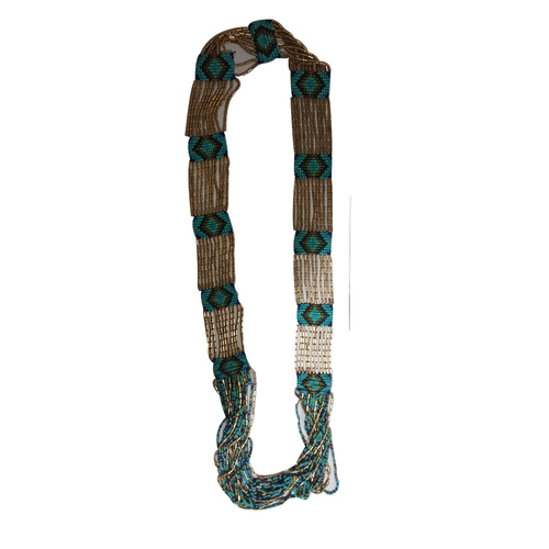 Golden Glass Seed Beads Work Long Necklace Gender: Women