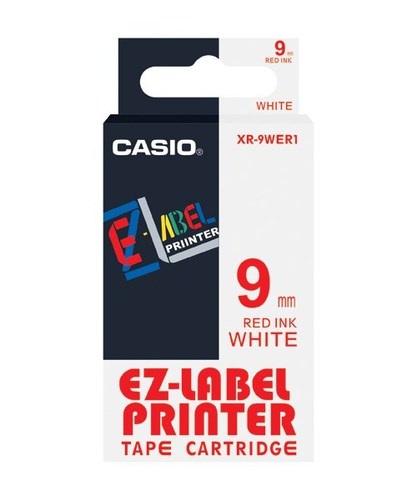 Label Printer Tape - 8 Mtr Length, 9 mm Width, Red on White | Compatible with KL-HD1, KL-G2, KL-7400, KL-820, KL-120, KL-60 Printers