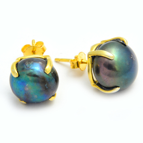 Gold Plated Purple Pearl Prong Set Earring