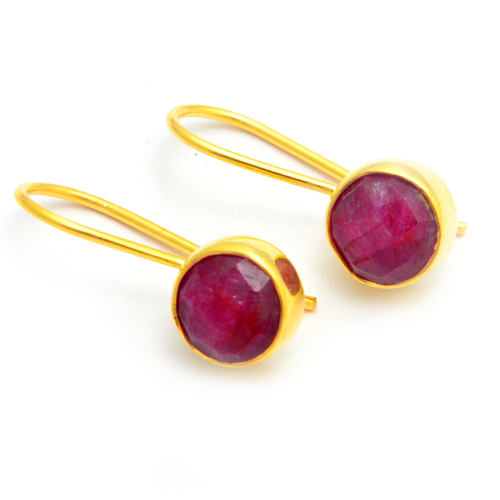 Round Red Ruby Gold Plated Gemstone Earring