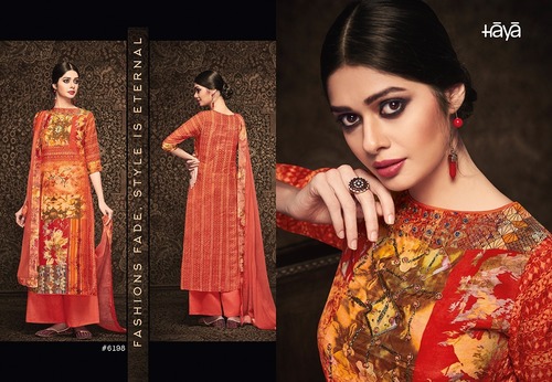 Ladies Salwar Kameez - Cotton Silk Fabric, Orange Color | Short Sleeves, Perfect for Summer and Winter