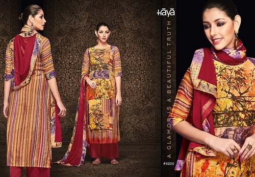 Ladies Floral Salwar Suit - Cotton Silk Blend, Multi-Color Printed Design | Short Sleeves, Perfect for Summer and Winter