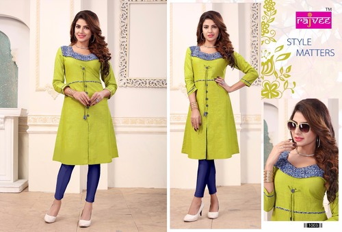 Fancy Cotton Kurti - Modern Design, Green Color | Quick Dry, Washable, 3/4th Sleeves, Printed Pattern For Girls