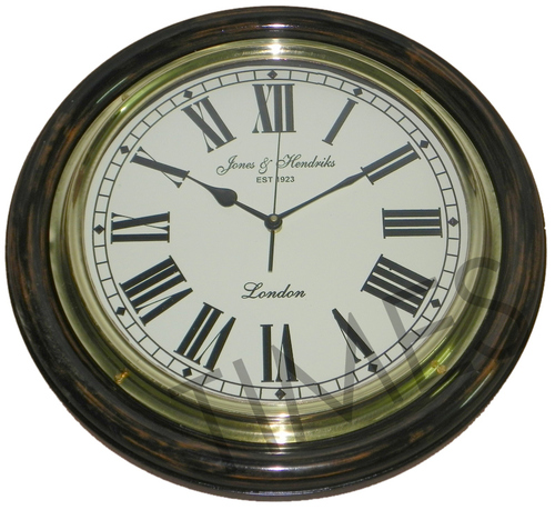 Antique Brown Wall Clock - Wood, 12 Inch Diameter, Brass | Elegant Design, Quartz Movement, Handcrafted Gift