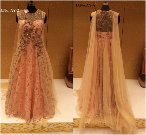 Peach & Beige Buy Designer Long Gown Online