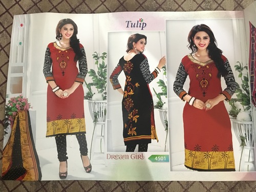 Red And Black Printed Dress Materials