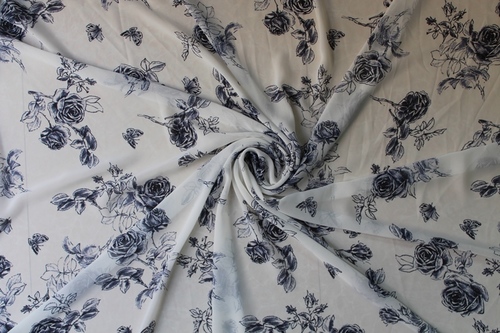 Black Floral Printed Chiffon Fabric