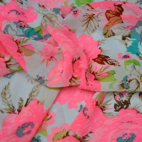Neon Color Floral Print Chiffon