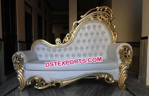 New Style Italian Sofa For Wedding - Wood, Velvet Upholstery, 5ft x 3ft x 4ft, White, Intricate Carvings, Elegant Royal Design