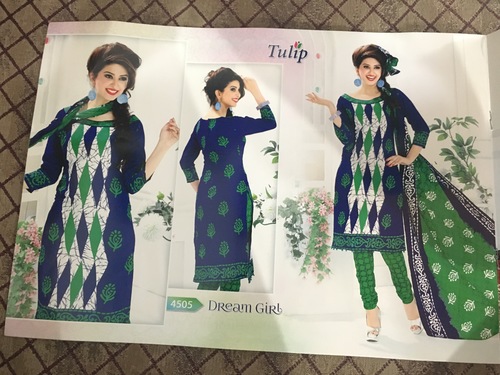 Green And Blue Printed Dress Materials