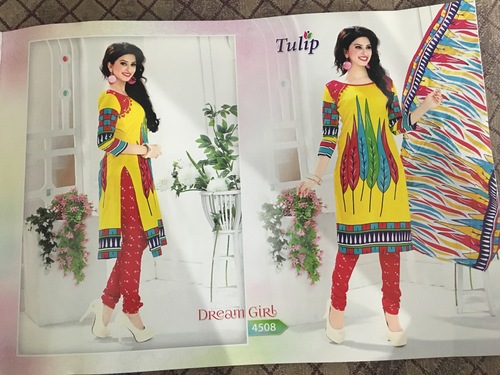 Yellow And Red Printed Cotton Suits