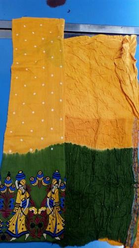Cotton Unstitched Bandhani Dress Materials