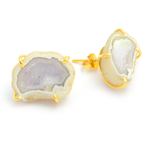 White Agate Geode Prong Set Earring