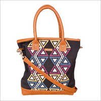 Jacquard Bag - Cotton & Leather, 12x15x5 Inches, Black With White Embroidery | Ample Storage, Comfortable Straps, Lightweight And Stylish