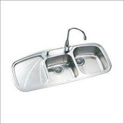 double bowl polished stainless steel sink with drain board