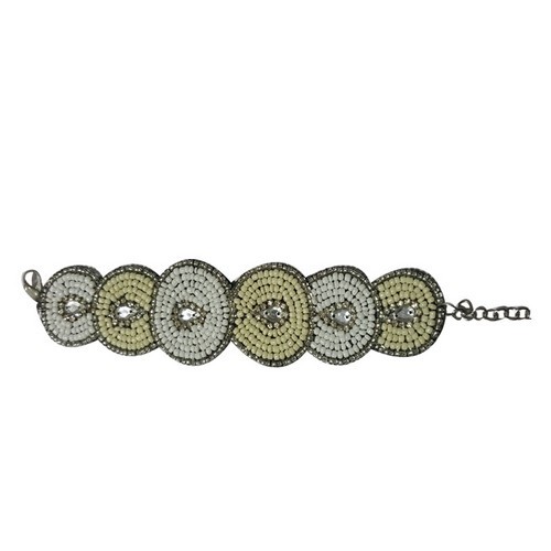 White Glass Beaded Circle Shape Bracelet