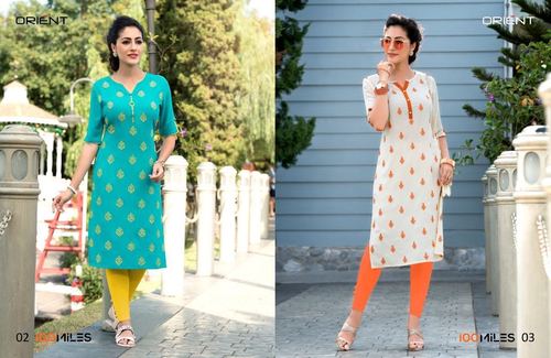 Cotton Fancy Printed Kurti - Sky Blue & White, 3/4th Sleeve A-Line for Girls | Quick Dry, Washable for All Seasons