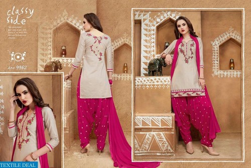 Offwhite And Pink Patiala Dress Material