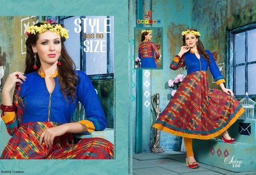 Blue And Orange Anarkali Kurti