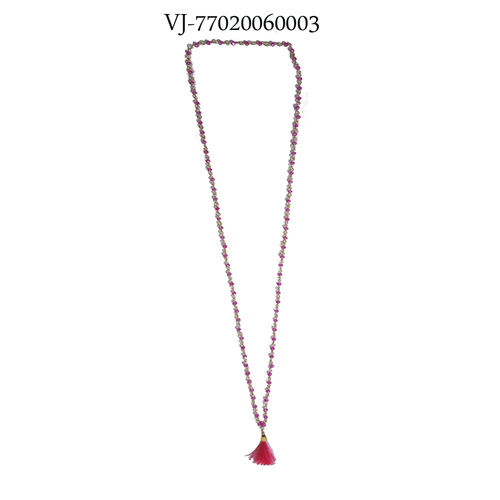 Red Glass Beads and Tussle Long  Necklace
