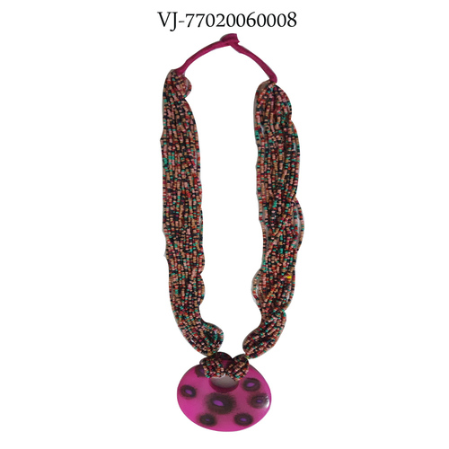 Purple Glass Beads and Pendant Necklace