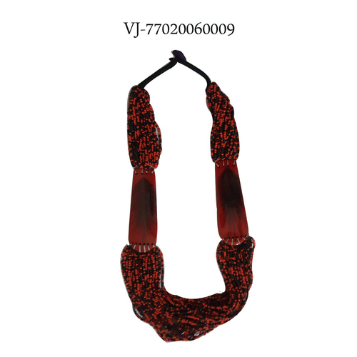 Red Glass Beaded With Pendant Necklace