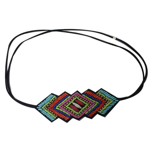 Green Glass Beaded Embroidery Necklace