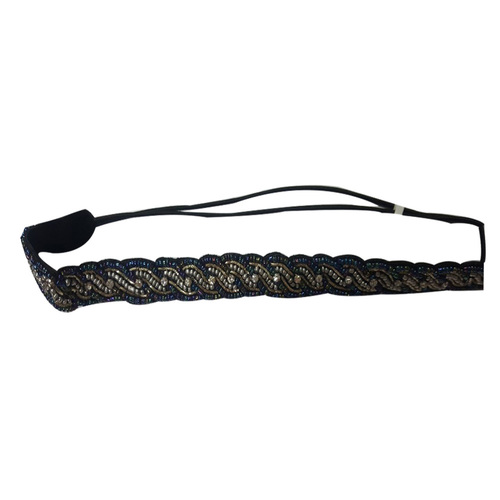 Black Color Hand Embroidery Hairband - Fabric & Beads, 20-22cm | Handcrafted, Beaded, Elegant, Comfortable