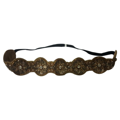 Gold Glass Beaded Designer Handmade Hairband - Glass Beads 10-12", Gold, Elastic Band | Elegant, Durable, Comfortable, Stylish