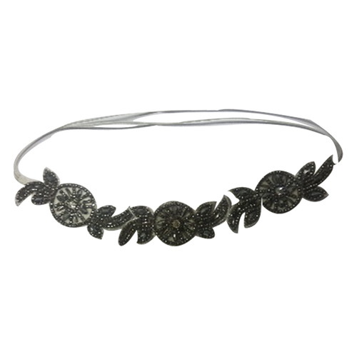 Gray Glass Beaded Embroidery Hairband