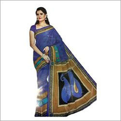 Blue Printed Cotton Saree